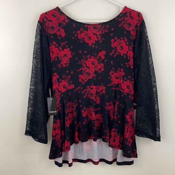 Torrid Super Soft Black Roses Lace Surplice Midi Top - Picture 11 of 15